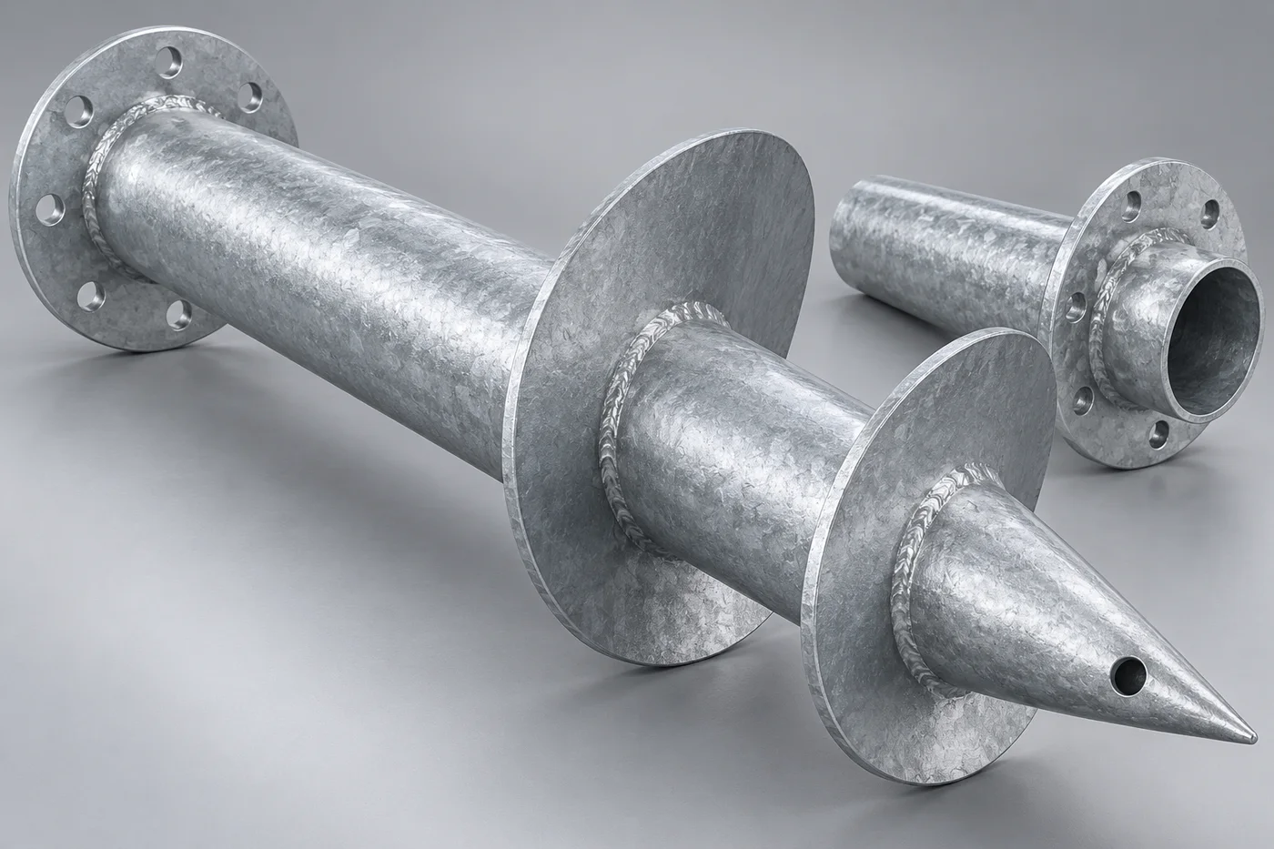Concept rendering of a galvanized helical screw pile